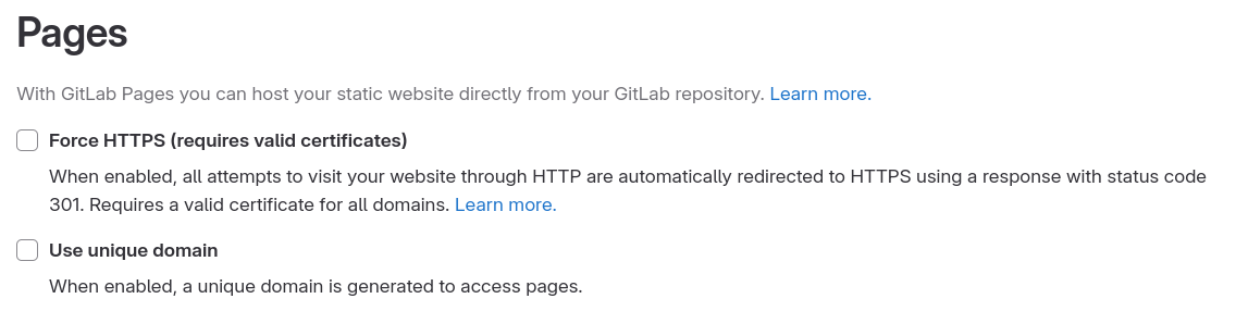 Gitlab pages checkboxes